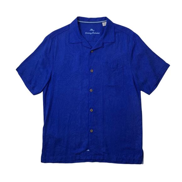 Tommy Bahama Shirt Mens M Ocean Silk Tropic Isles Camp Short Sleeve Jacquard - Picture 1 of 10